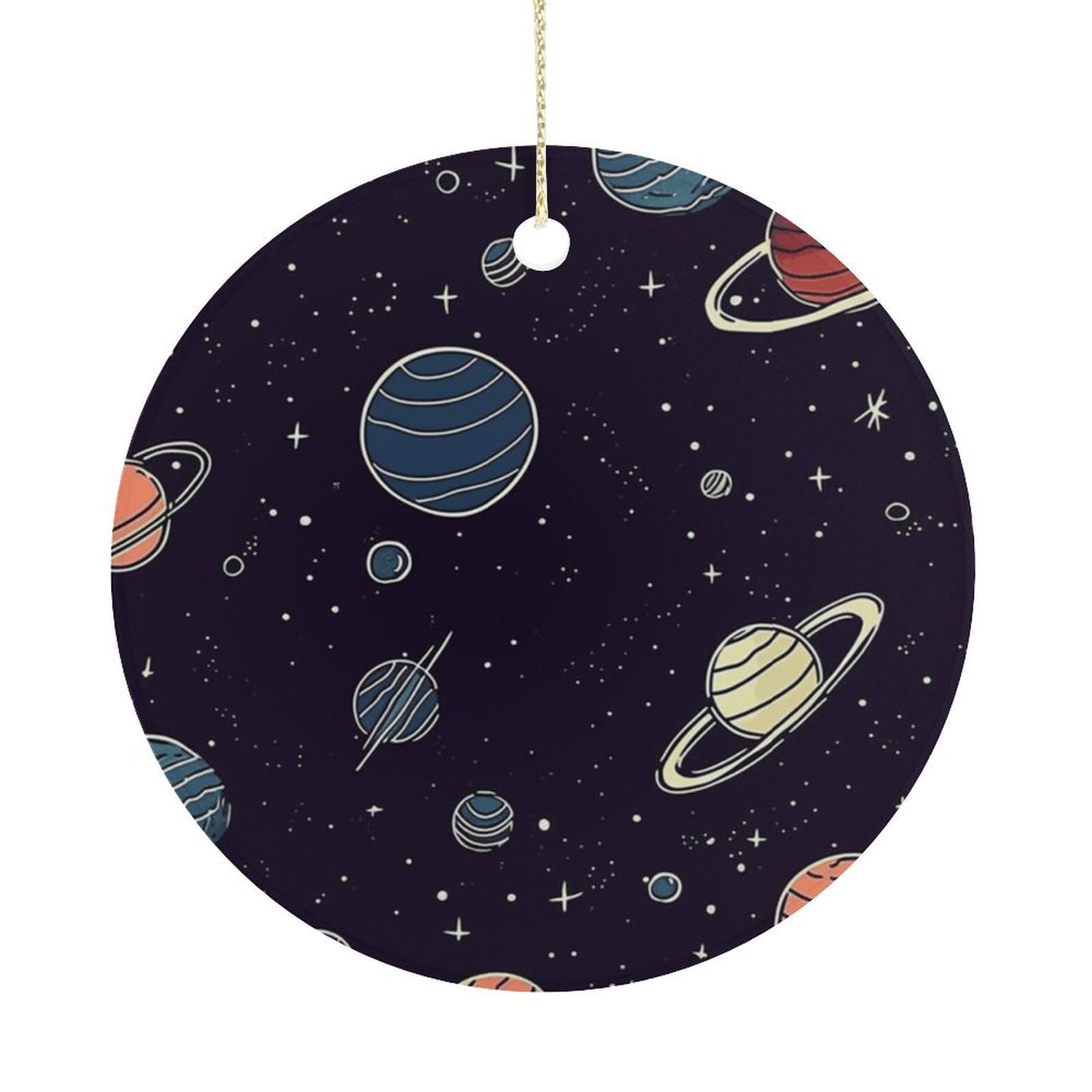 Space Planet Pattern Christmas Ornaments Colorful Round Ceramic Ornament Christmas Hanging Decor Christmas Tree Decorations Xmas Keepsake for Women Men Xmas Holiday Party