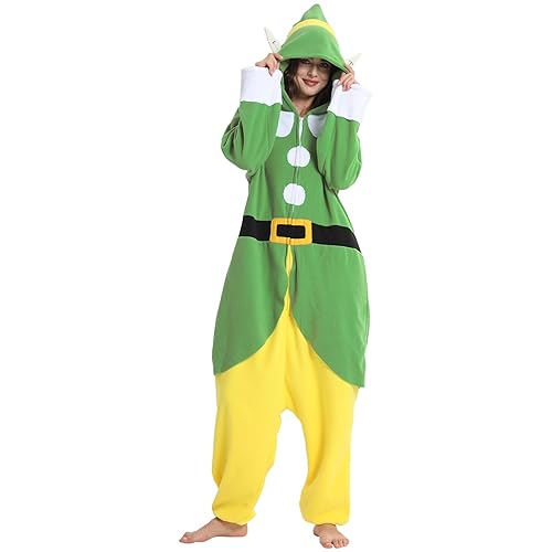 LONULAIN Unisex Adult Onesie Pajamas, Women Men Flannel Halloween Cosplay Costume/Homewear/Sleepwear - Small - Elf