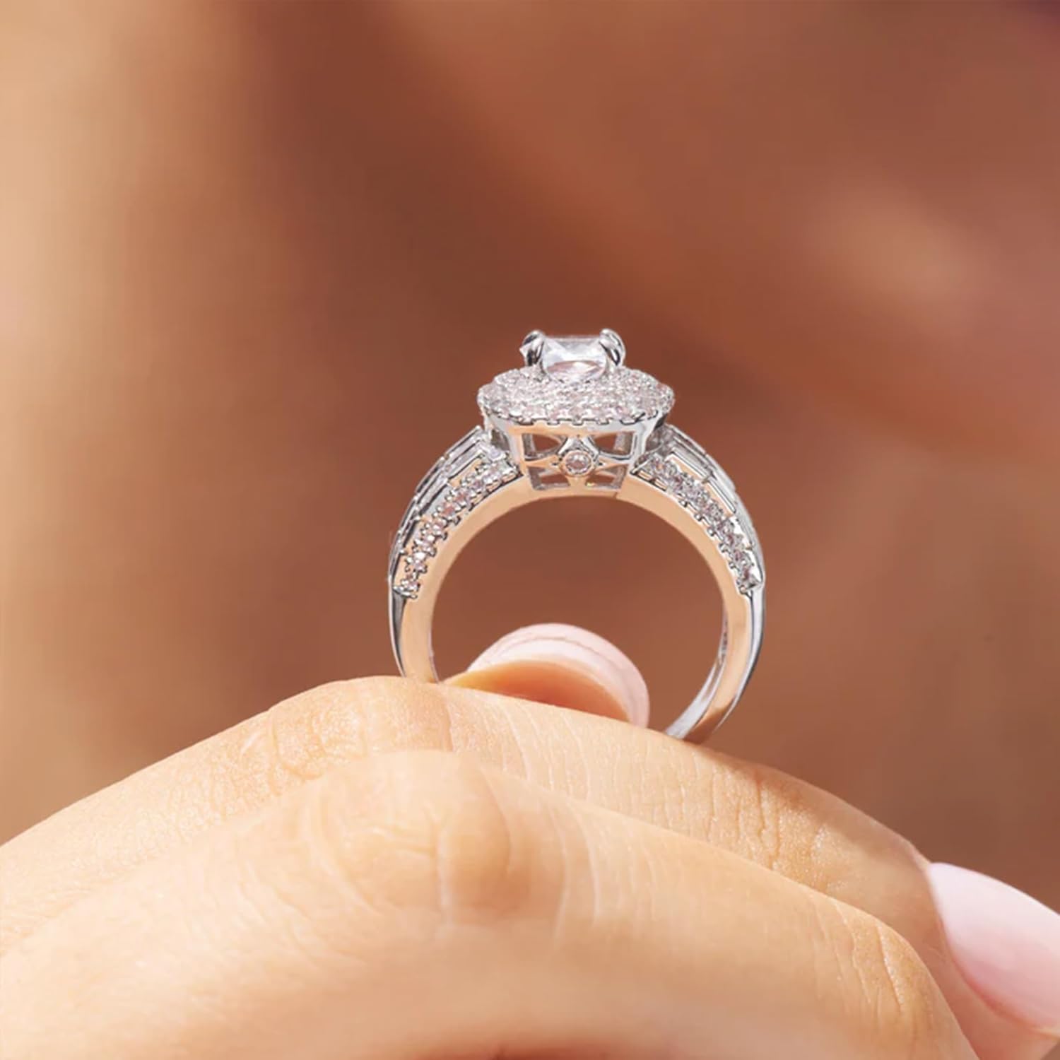 JKK Rings for Women - 925 Sterling Silver 0.8ct D Color VVS1 Clarity Lab Created Engagement Ring Marquise and Round Side Stone Moissanite Rings Silver Jewelry Anniversary Valentines Gifts for Women - Image 4