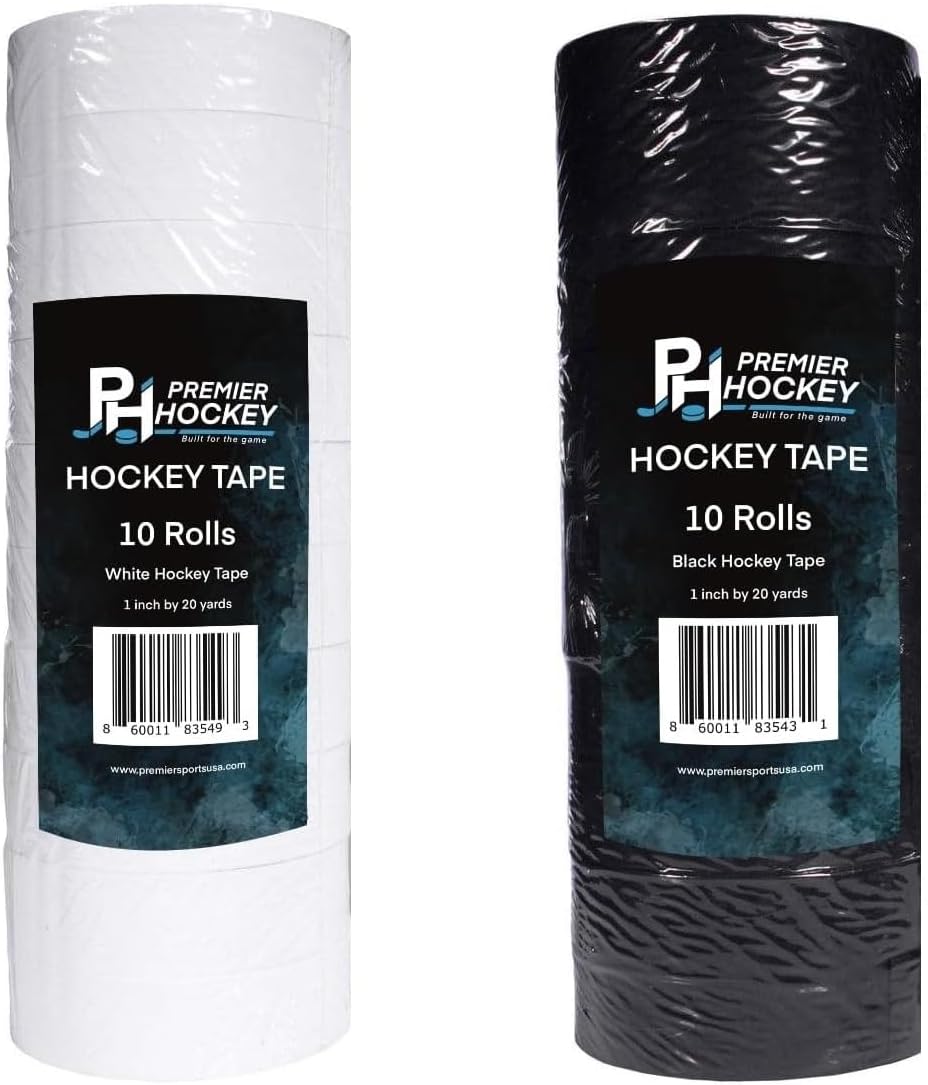 Premier Sports – Bundle 10-Pack Cloth White Hockey Stick Tape + 10-Pack Cloth Black Hockey Stick Tape
