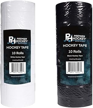 Premier Sports Bundle 10-Pack Cloth White Hockey Stick Tape + 10-Pack Cloth Black Hockey Stick Tape