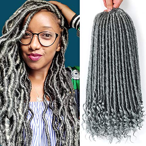 GX Beauty Goddess Locs Crochet Hair 20Inch Faux Locs Crochet Hair Straight Natural Faux Locs with Curly Ends 6Packs Twist Braids Hair Extensions(Black Mixed Grey)