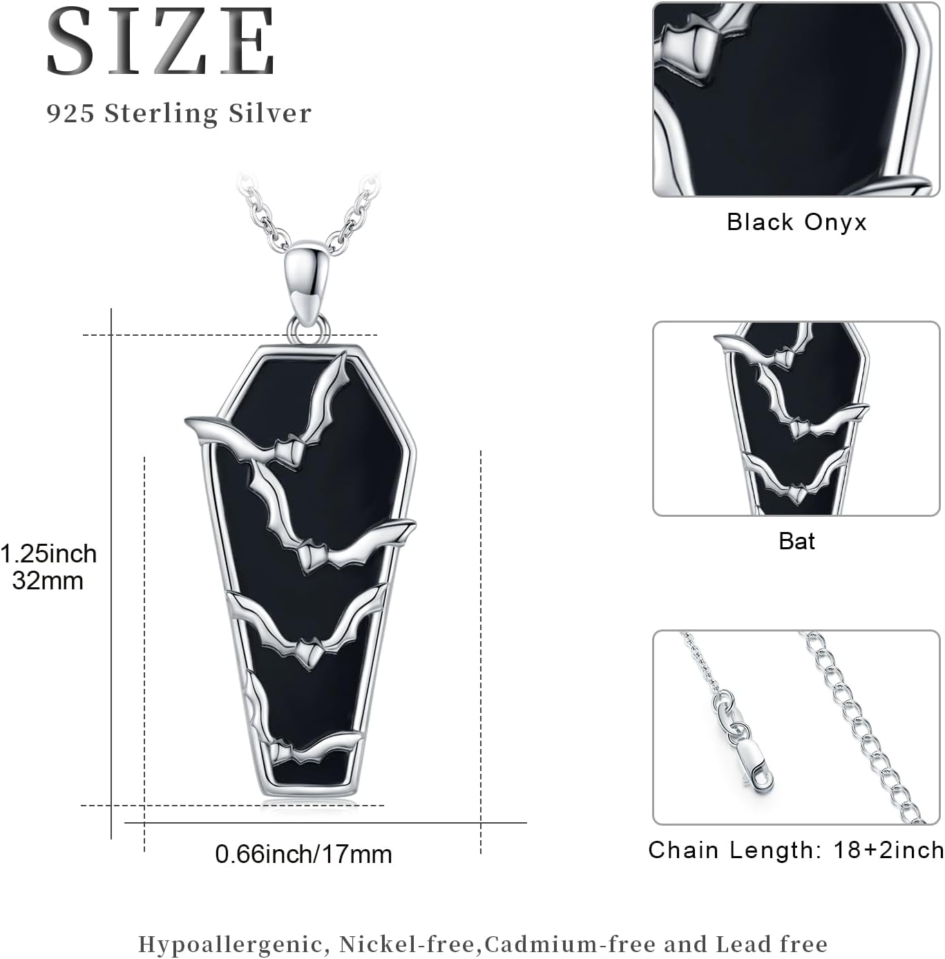 Gothic Bat/Black Cat/Skeleton/Snake/Raven Necklace for Women 925 Sterling Silver Black Onyx Tree of Life Pendant Necklace Goth Jewelry Halloween Christmas Birthday Gifts - Image 6