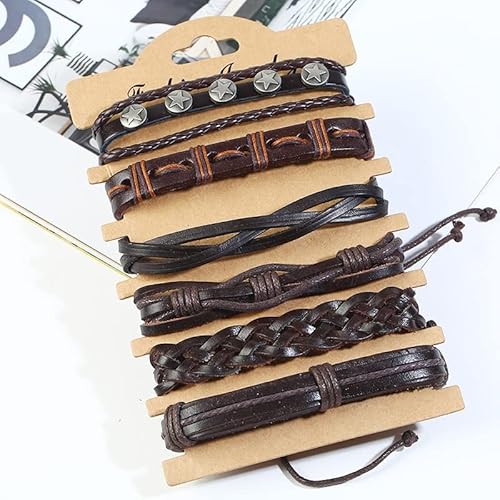 Kanduo 6 Pcs Braided Leather Bracelets For Men Women Woven Cuff Wrap Bracelet Ethnic Tribal Bracelets Adjustable Brown #TOP7