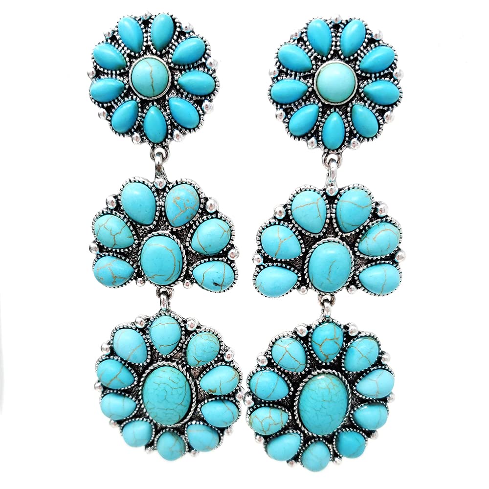 Western Flower Clip On Drop Dangling Earrings Boho