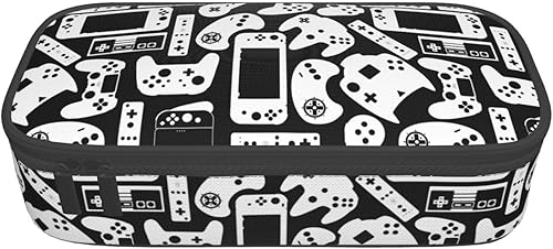 Miniatura 9 de Estuche para lápices de videojuegos en blanco y negro de gran capacidad, bolsa de almacenamiento para lápices, bolsas de papelería con cremallera,