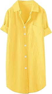 Vestidos camiseros para mujer, vestidos de trabajo con botones del Reino Unido, blusa ligera con bolsillo, casual, ajuste holgado, manga larga, túnica de gran tamaño, color sólido, para uso diario