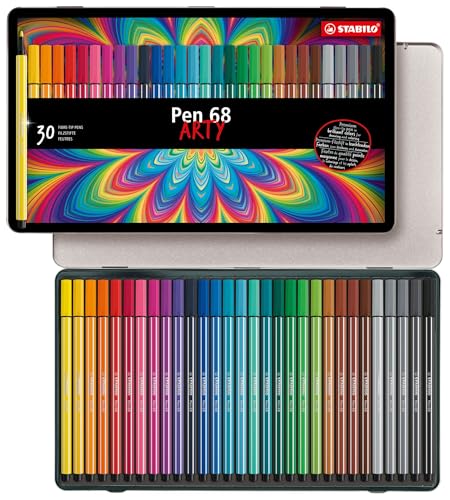 STABILO Pen 68 - Pennarello Premium - ARTY - Scatola in Metallo da 30 - Colori Assortiti