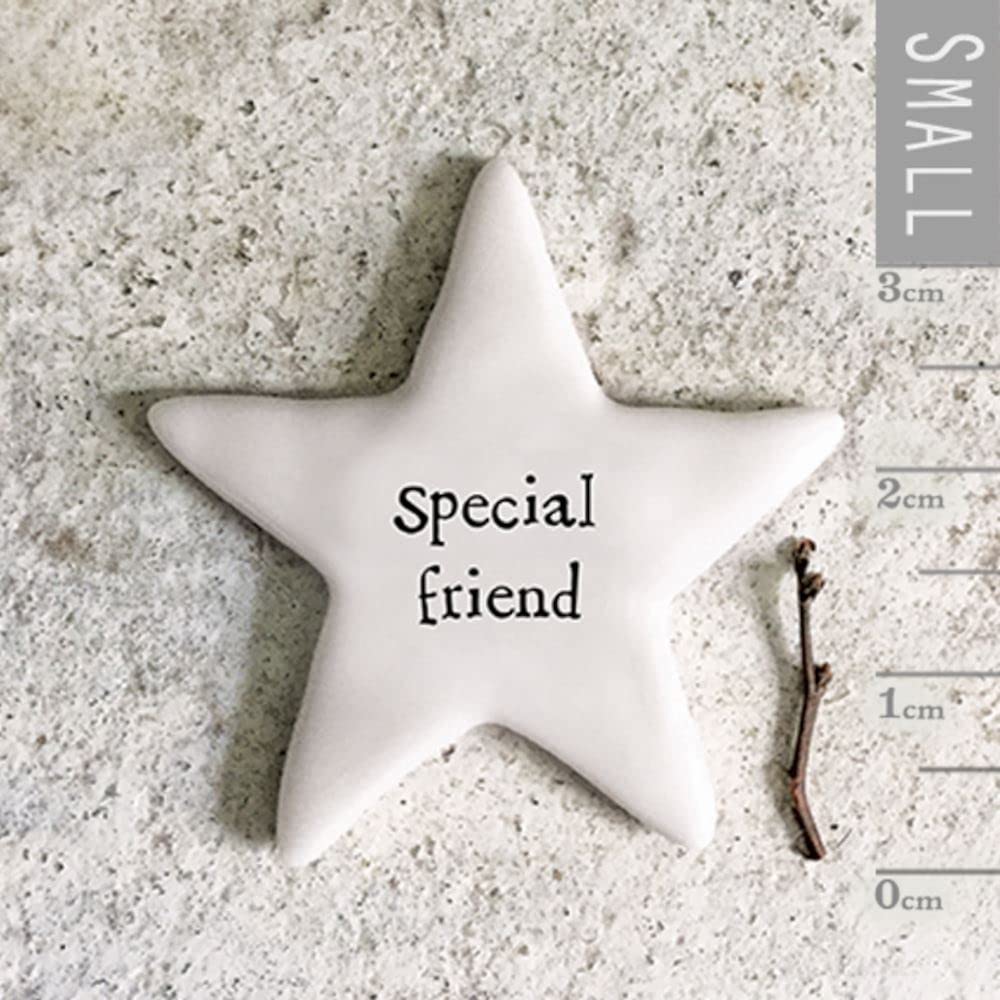 East Of India White Tiny Porcelain Star Token With The Words Special Friend, Congratulations Gift Token, Best Friend Porcelain Keepsake Gift, Tiny Star