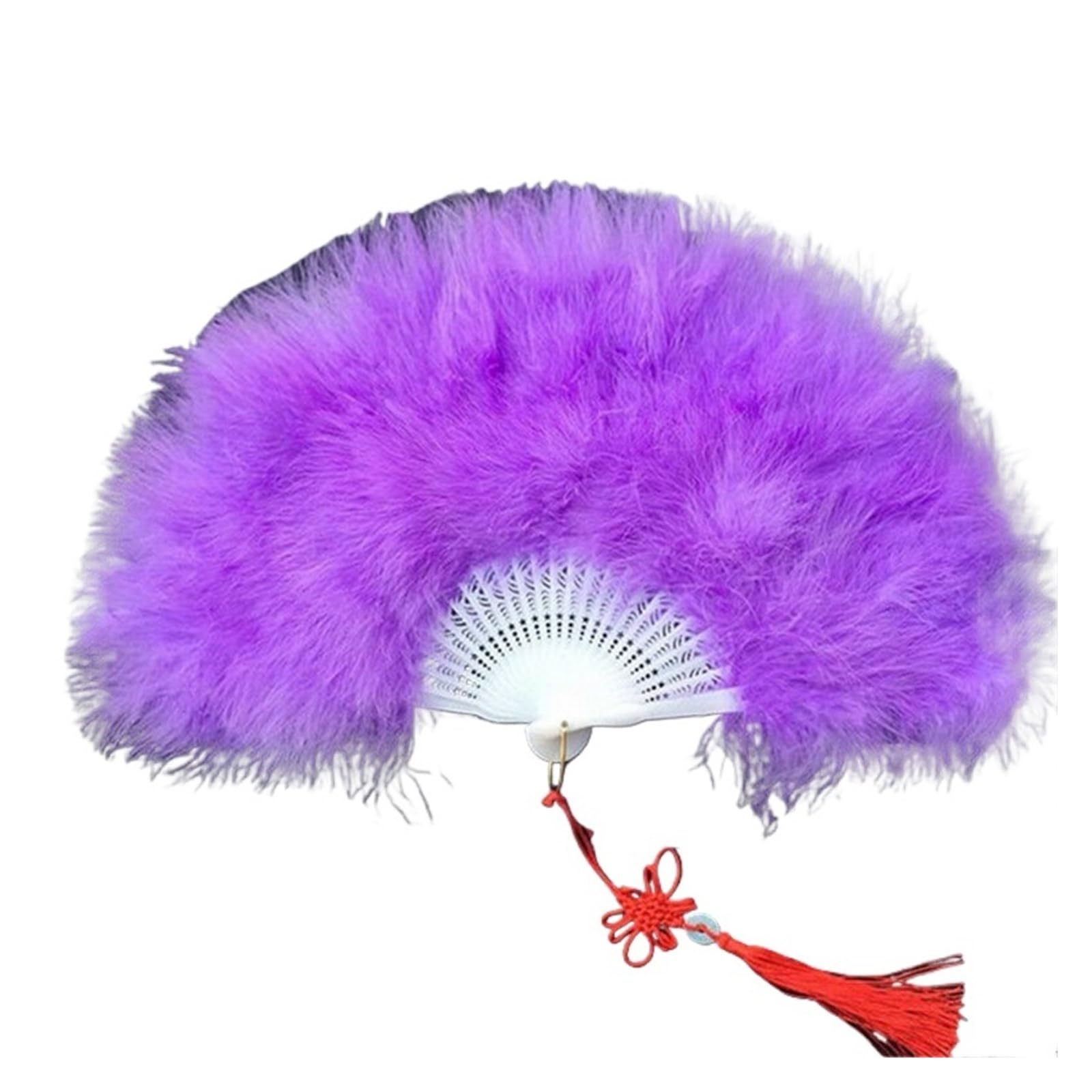 Éventail de danse en plumes grand format violet de 50x30cm