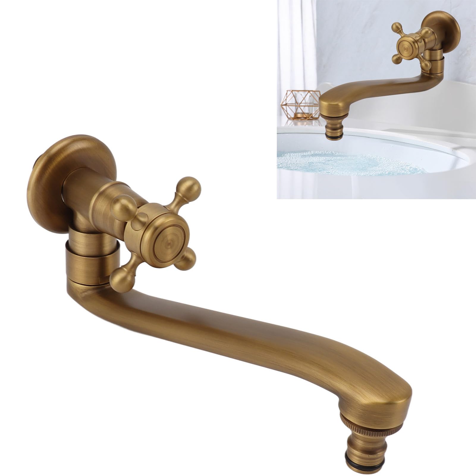 Rubinetto da Esterno, Rubinetto da Giardino Antico con Beccuccio Esteso, Rubinetto Monocomando a Muro per Acqua Fredda in Ottone per Esterni Giardino Lavandino Cucina Bagno Lavabo(Beccuccio Affilato) | Rubinetto esterno, montaggio a parete, rubinetto sing