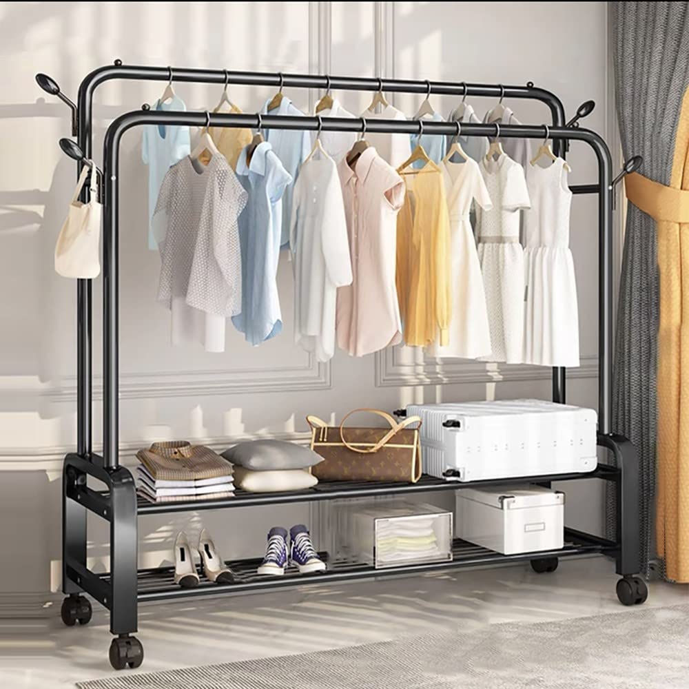 Metall Kleiderständer, Garderobenständer, Kleiderständer auf Rollen, 360°Drehbare mit 4 Rollen, Schnellaufbau, für Schlafzimmer, Wohnzimmer, Ladengeschäft (160 * 157 * 140 cm) Küche, Haushalt & Wohnen