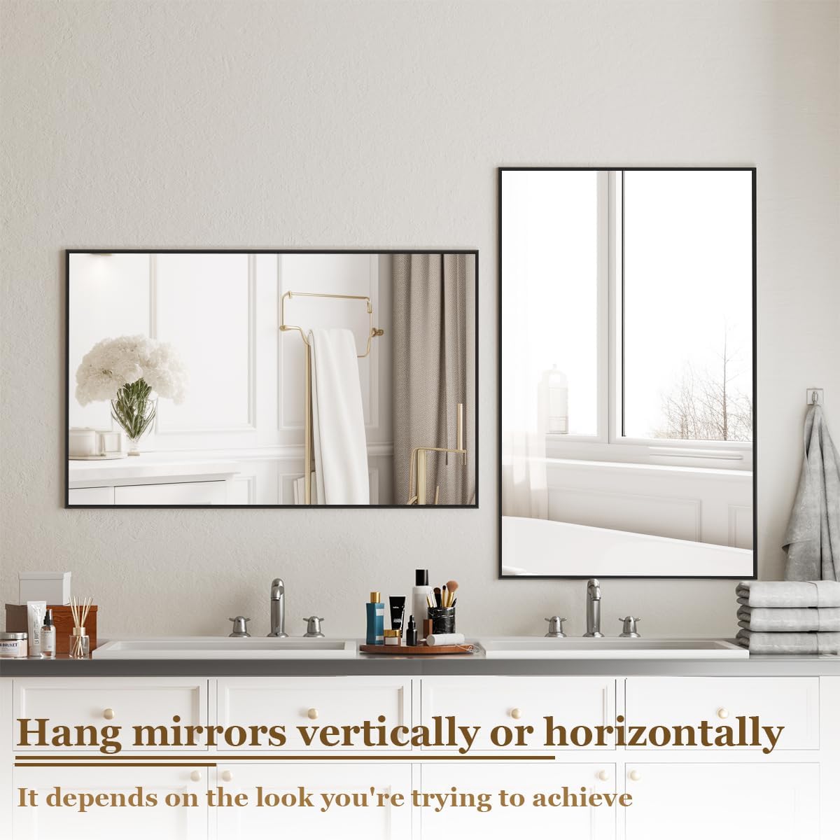 BEAUTYPEAK Wall Mirror Rectangular Bathroom Mirror with Metal Frame, Hangs Horizontal or Vertical for Living Room Bedroom Bathroom Entryway: Black 40"L x 30"W