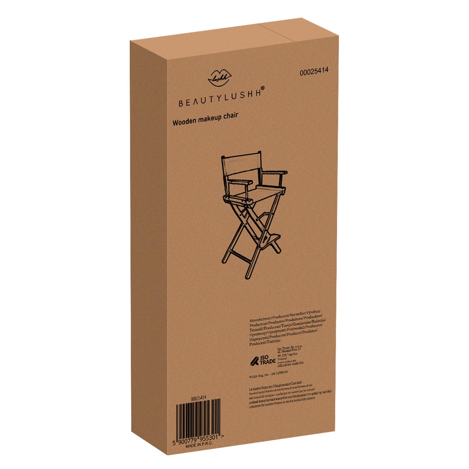 Sedia trucco pieghevole in legno con poggiapiedi e braccioli – poltrona make-up portatile per truccatori, saloni e home studio – leggera, richiudibile, rivestimento impermeabile, portata 140 kg