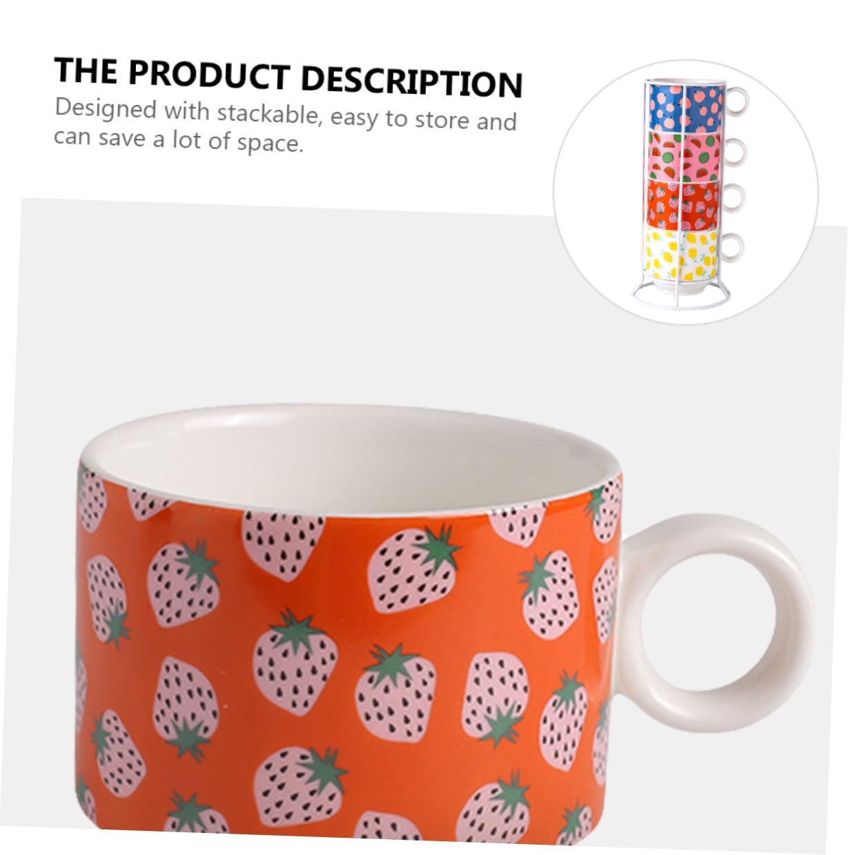 VANZACK Set Tazze in Ceramica Impilabili da 200 Ml Tazze da caffè e Bicchieri D’Acqua Sicuri per Casa Ufficio e Bar Salvaspazio 4 Pezzi