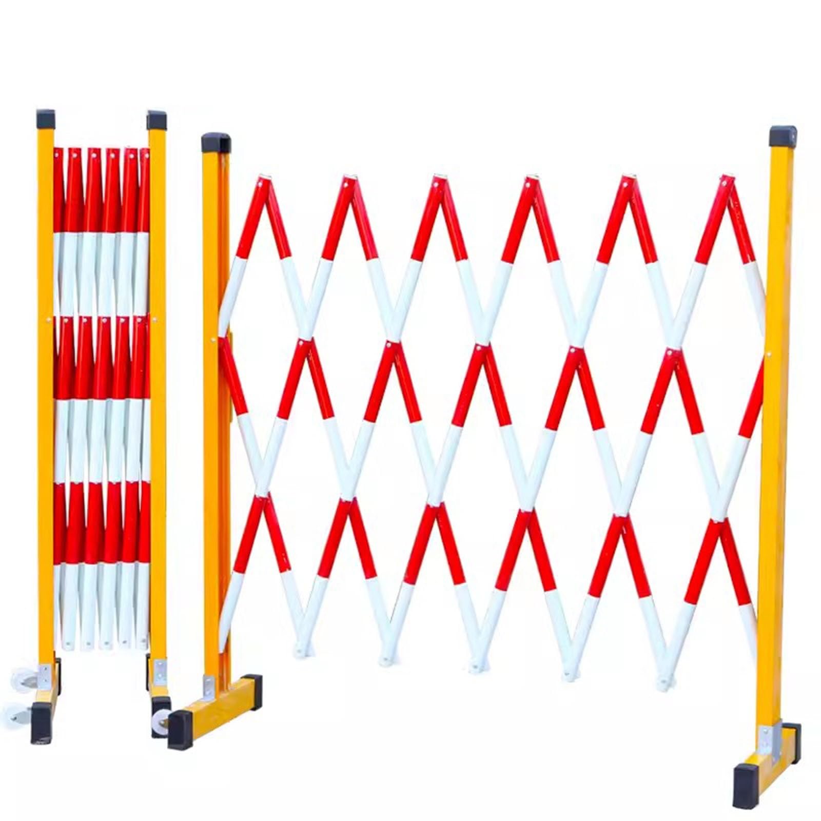 Generisch Tragbare, ausziehbare Absperrung mit Rollen – Flexibles Falttor für Einfahrten, Absperrgitter für Autobahnen, Einkaufszentren und Baustellen (Gelb/Rot)