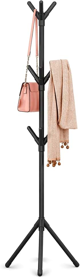 Cabideiro de Chão com 9 Ganchos Desmontável | Mancebo Organizador de Roupas, Bolsas e Chapéus | Arara Vertical Compacta para Quarto, Sala e Escritório | Estrutura Resistente e Fácil Montagem