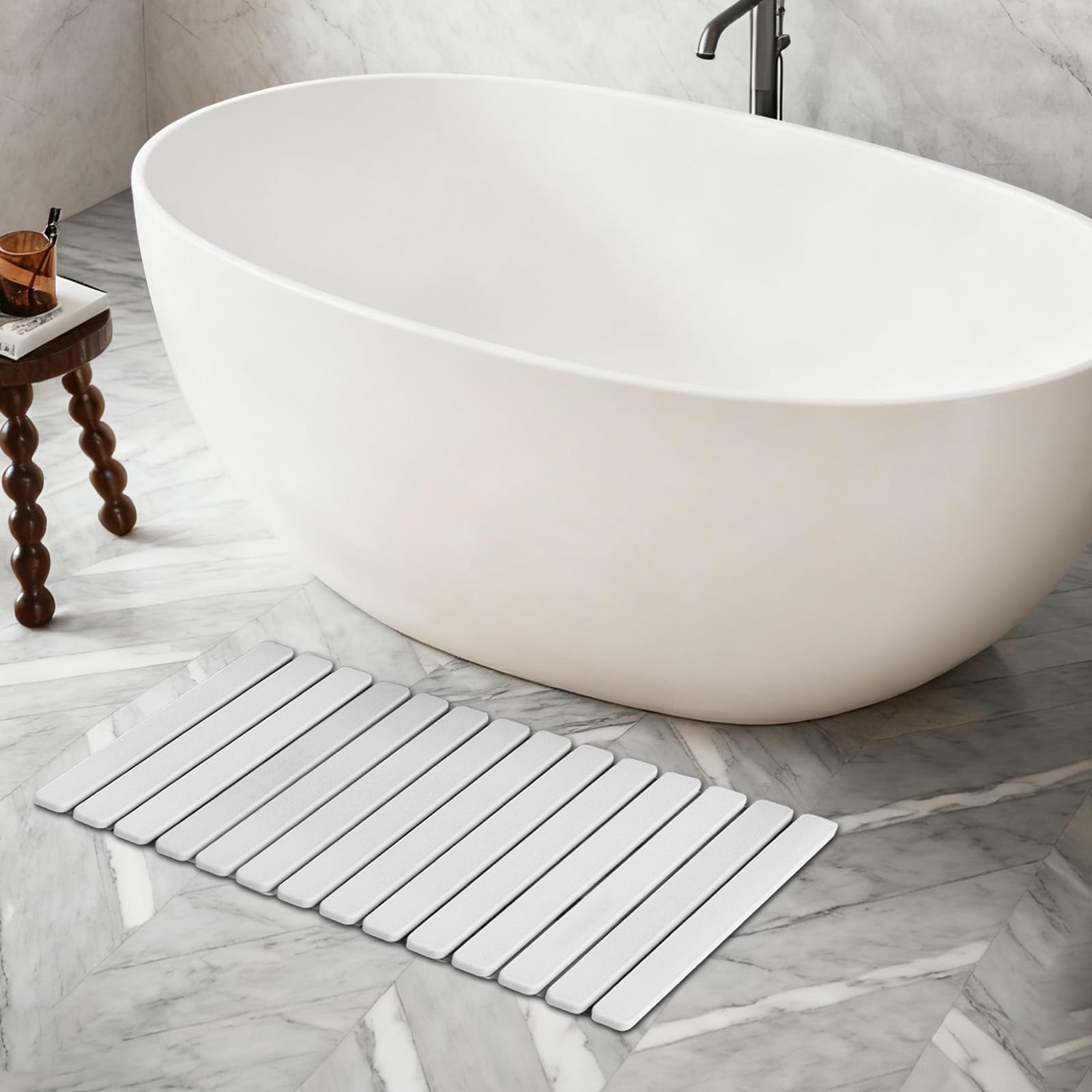 DAWNTREES Stone Bath Mat, Diatomaceous Earth Shower Mat, Ultra Absorbent, Fast Drying, Non-Slip Bathroom Floor Mat for Kitchen & Bath - Foldable Stone Bath Mat - 80x50 cm (White) — image 1