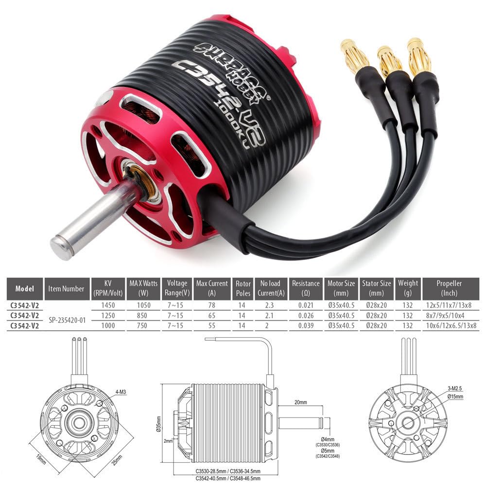 14 biegunów C3542 V2 1000/1250/1450KV Outrunner bezszczotkowy silnik Flier 50A ESC do modelu samolotu RC ze stałym skrzydłem (1000KV + Flier 50A)