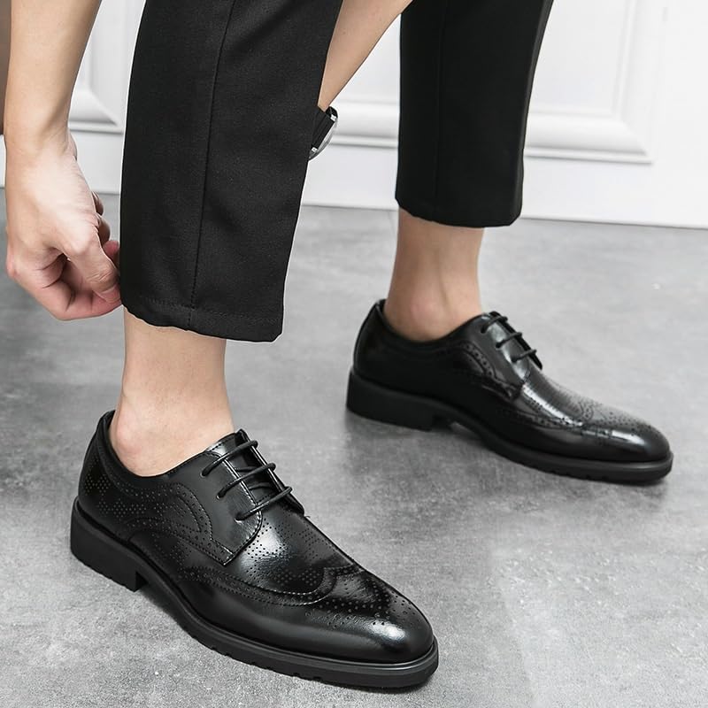 Men's Oxford Shoes Mens Faux Patent Leather Classic Lace-up Formal Derby Shoes Non-Slip Waterproof Business Dress Shoes(8.5)2