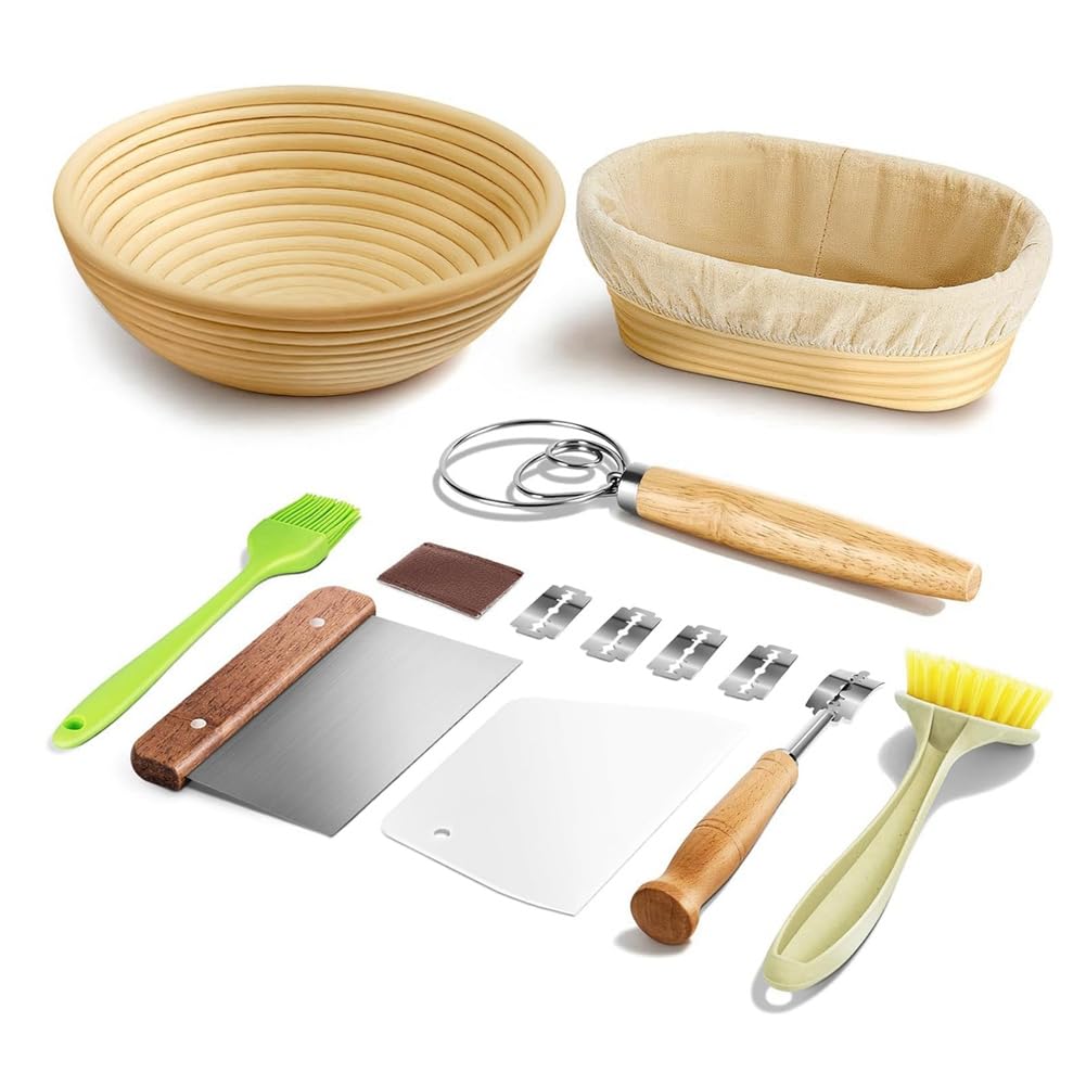 CTRLZS Bread Fermentation Basket Set Oval Fermentation Basket Beater Dough Scraper Set Silicone Brush