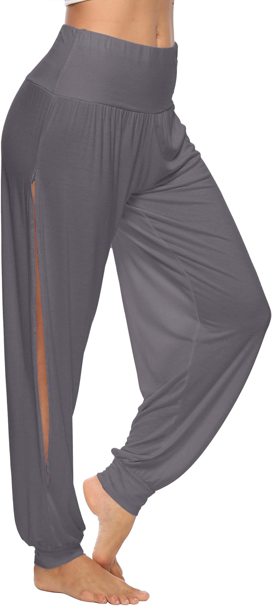 Womens Harem Yoga Pants Side Slit Sport Workout Sweatpants Darkgrey XL