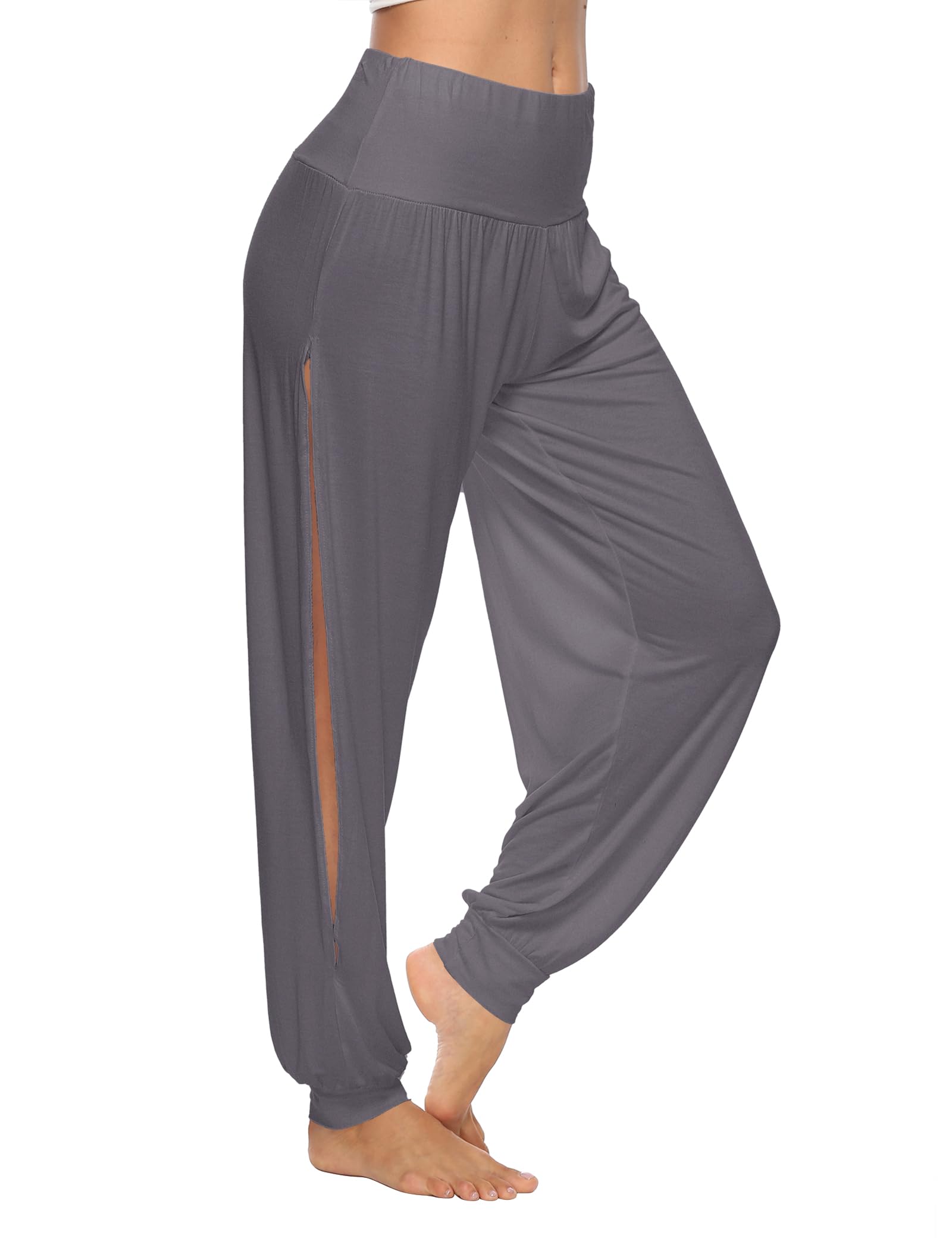 Womens Harem Yoga Pants Side Slit Sport Workout Sweatpants Darkgrey XL