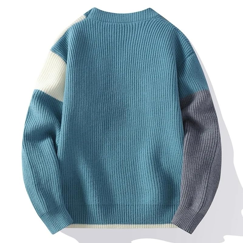 Autumn Winter Thick Warm Men's Knit Sweater O-Neck Patchwork Loose Knitted Pullovers Men Streetwear3