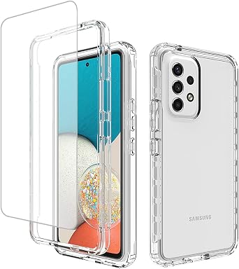 Case for Galaxy A53 5G Case, SM-A536U Case with Tempered Glass Screen Protector, Soft 360 Full Body Shockproof Hybrid Bumper Crystal Clear Case Cover for Samsung Galaxy A53 5G Clear