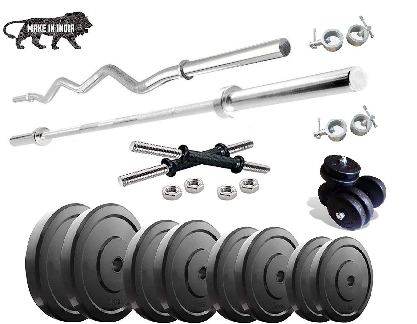 BEACON INTERNATIONAL Rubber Home Gym Combo,Gym Equipments,Home Gym Set, Rubber Dumbbell Plates with 3 Ft Curl Rod (Heavy), 5 FT ST Rod (Heavy) and Dumbbell Rods Exercise Set-picture-10