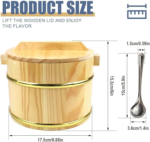 Miniatura 2 de DOERDO - Cubo de arroz de madera para sushi, cuenco de arroz con tapa para restaurante casero, contenedor de alimentos, 7.1 in