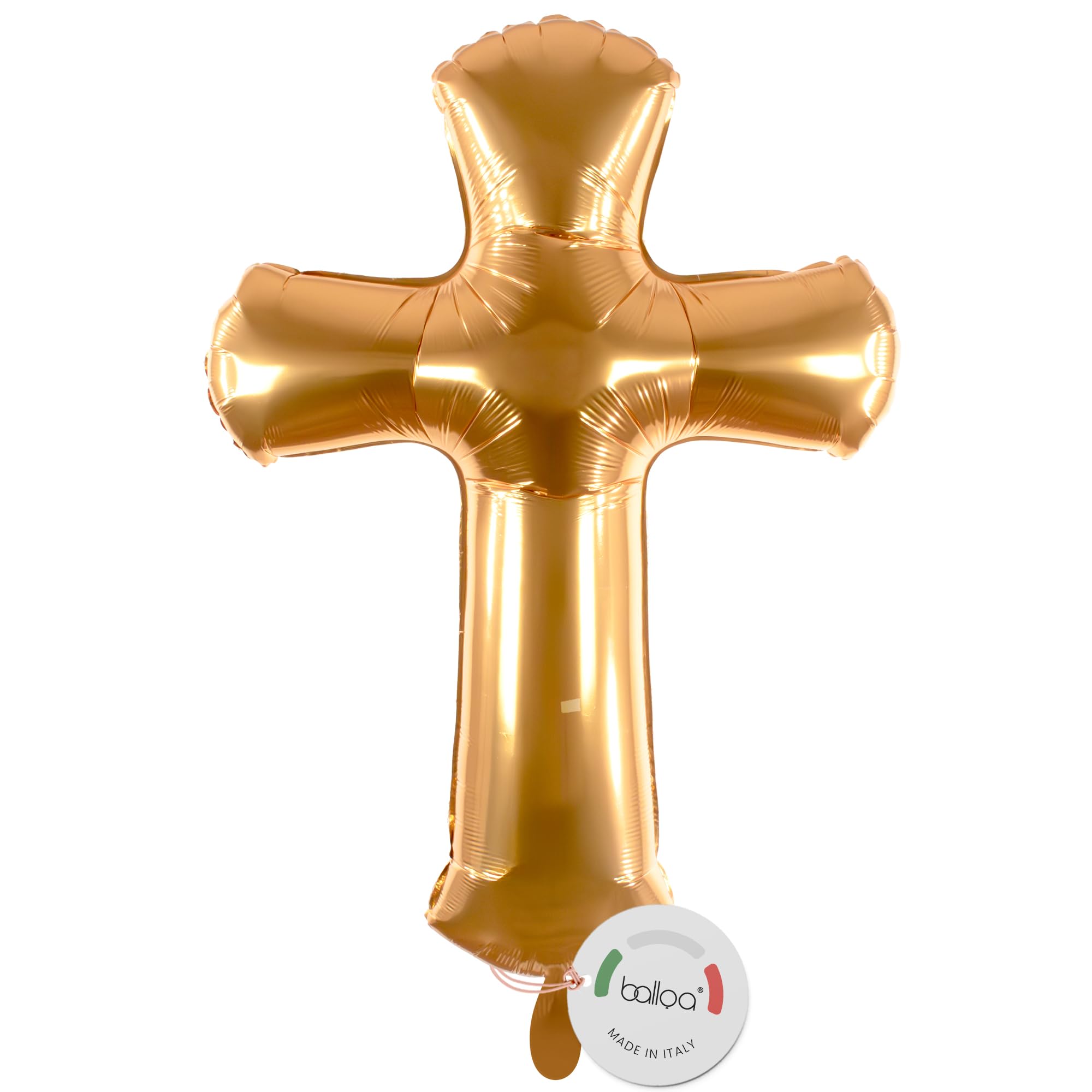 balloa Folienballon XXL Goldenes Kreuz, Helium Ballon religiöse Deko, Luftballon Kreuz für Taufe Kommunion Konfirmation, Geschenk zur Kirche Feier, festliche Taufdeko Kreuzballon, 100cm