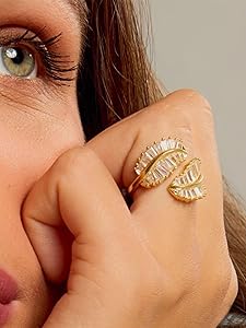 Amazon.com: GLOQUAT 18K Gold Plated Open Ring Adjustable