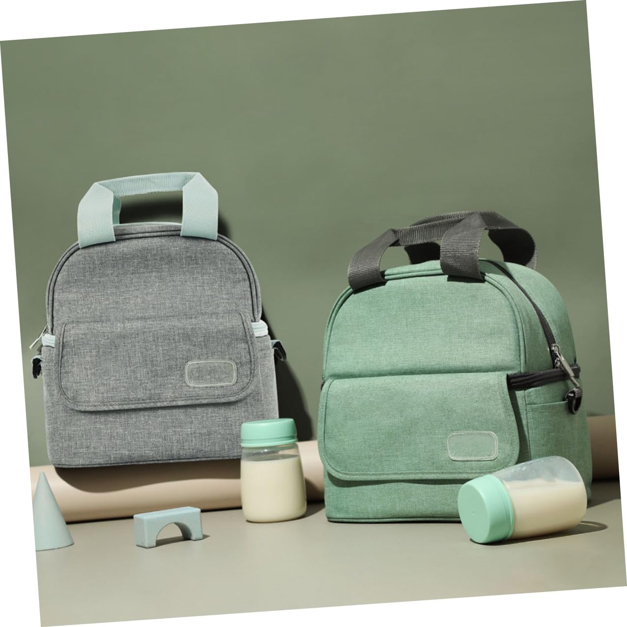Bolsa para Biberones de Doble Capa Aislamiento Térmico de 14 Horas, Material de Poliéster y Algodón, Bolsillos Laterales y Red Trasera para Lactancia y Almacenamiento Portátil