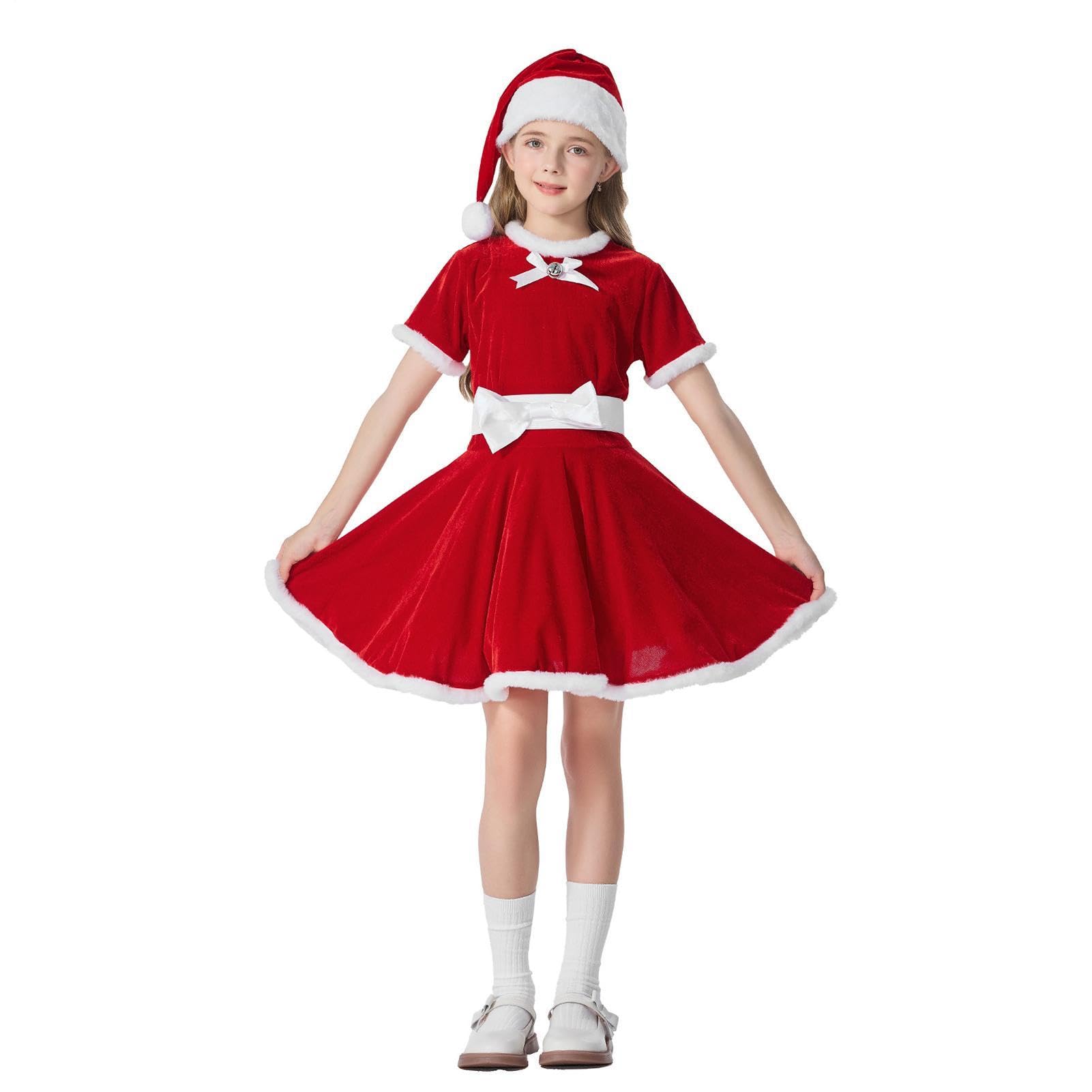 Vestito di Babbo Natale per Bambina Costume Cosplay Natalizio con Cappello