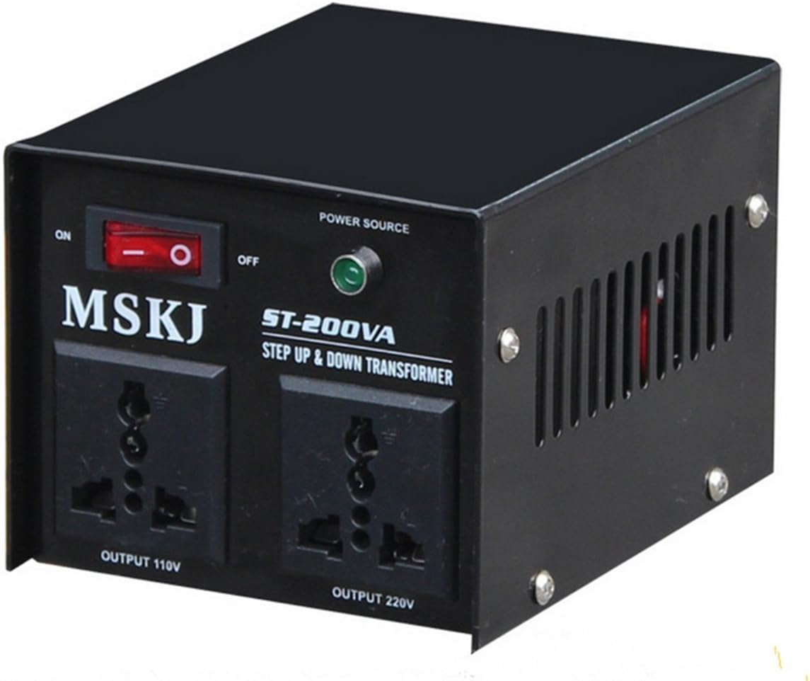 MSKJ 200W Voltage Transformer Converter 220V to 110V Step Up/Down US UK Power AC Black