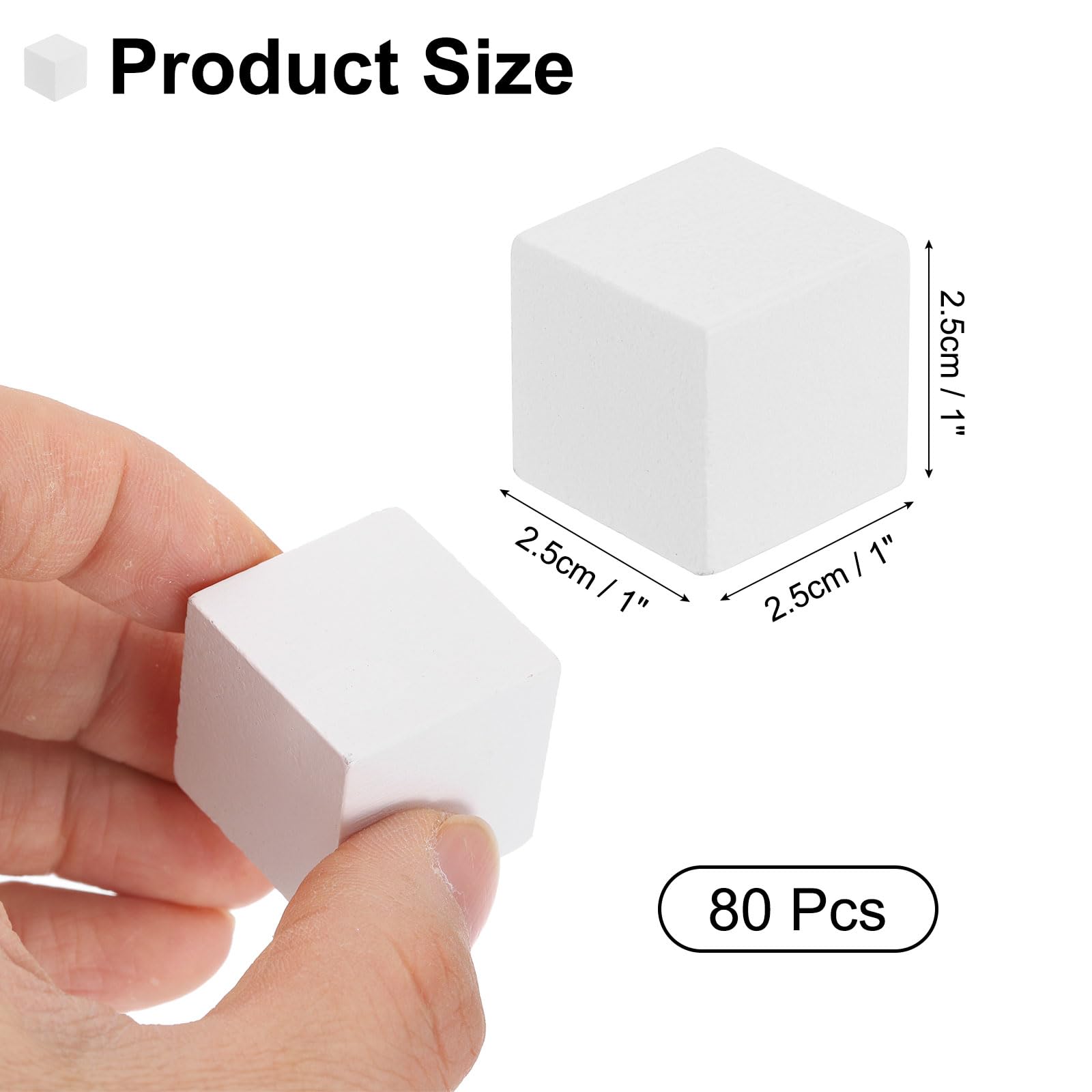 sourcing map 80 bloques de madera para manualidades, cubo de madera maciza sin terminar de 2,5 cm, bloque cuadrado en blanco para proyectos de manualidades, regalos personalizados, color blanco