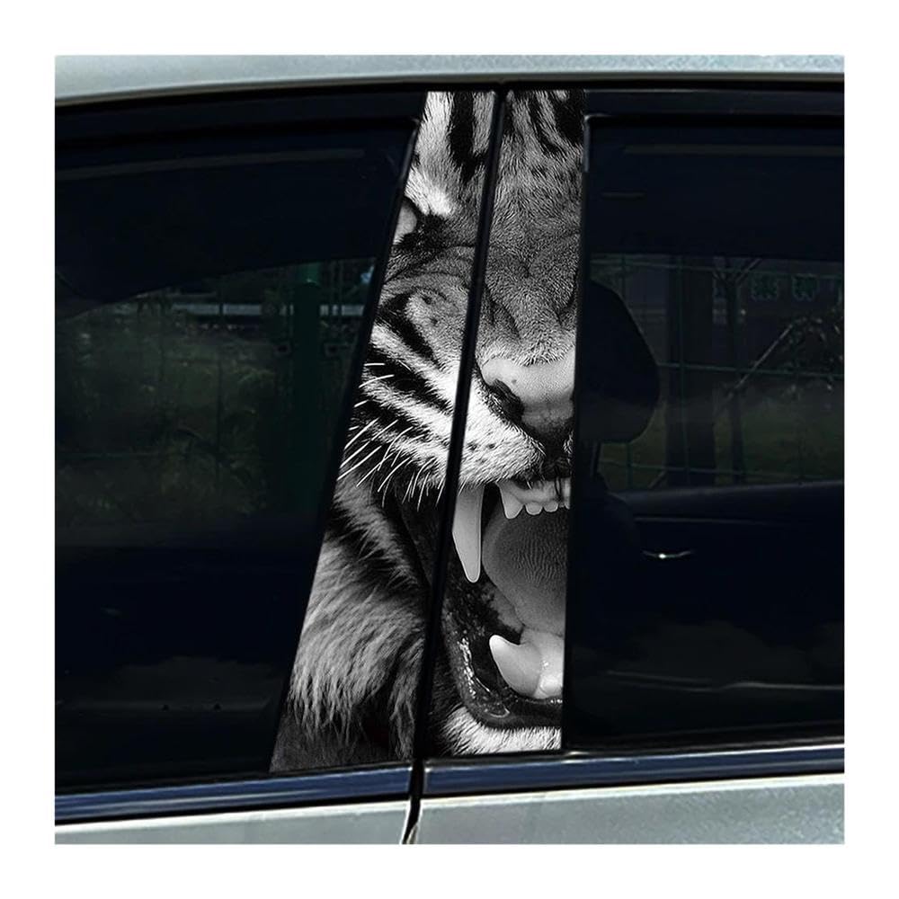 Decorative Items 2PCS Animal Tiger Fox Lion Car Center Pillar Sticker B Pillar Protective Film Decoration(B)