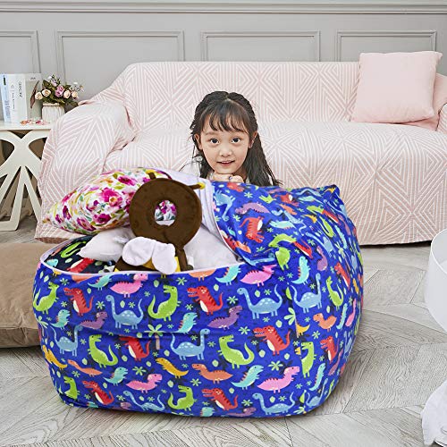 Play Tailor Dinosaur Stuffed Animal Storage Bean Bag Chair Cover 24x24 Inch Large Super Soft Warm Fleece Dinosaur Beanbag Cover - Thumbnail 2