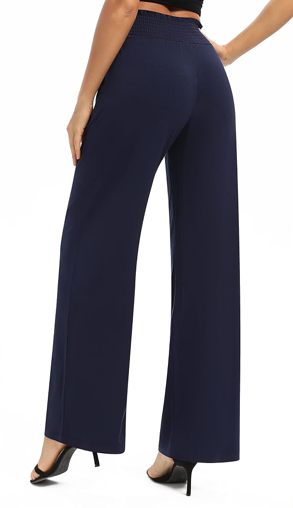 EXCHIC Women's Loose Straight Leg Palazzo Pants High Elastic Waist Causal Trousers with Pockets (XL, Navy Blue) by EXCHIC - Used condition - Image 5