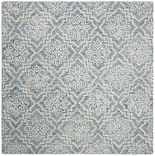 SAFAVIEH Abstract Collection Area Rug - 6' Square, Blue & Grey, Handmade Wool, Ideal for High Traffic Areas in Living Room, Bedroom (ABT201A)