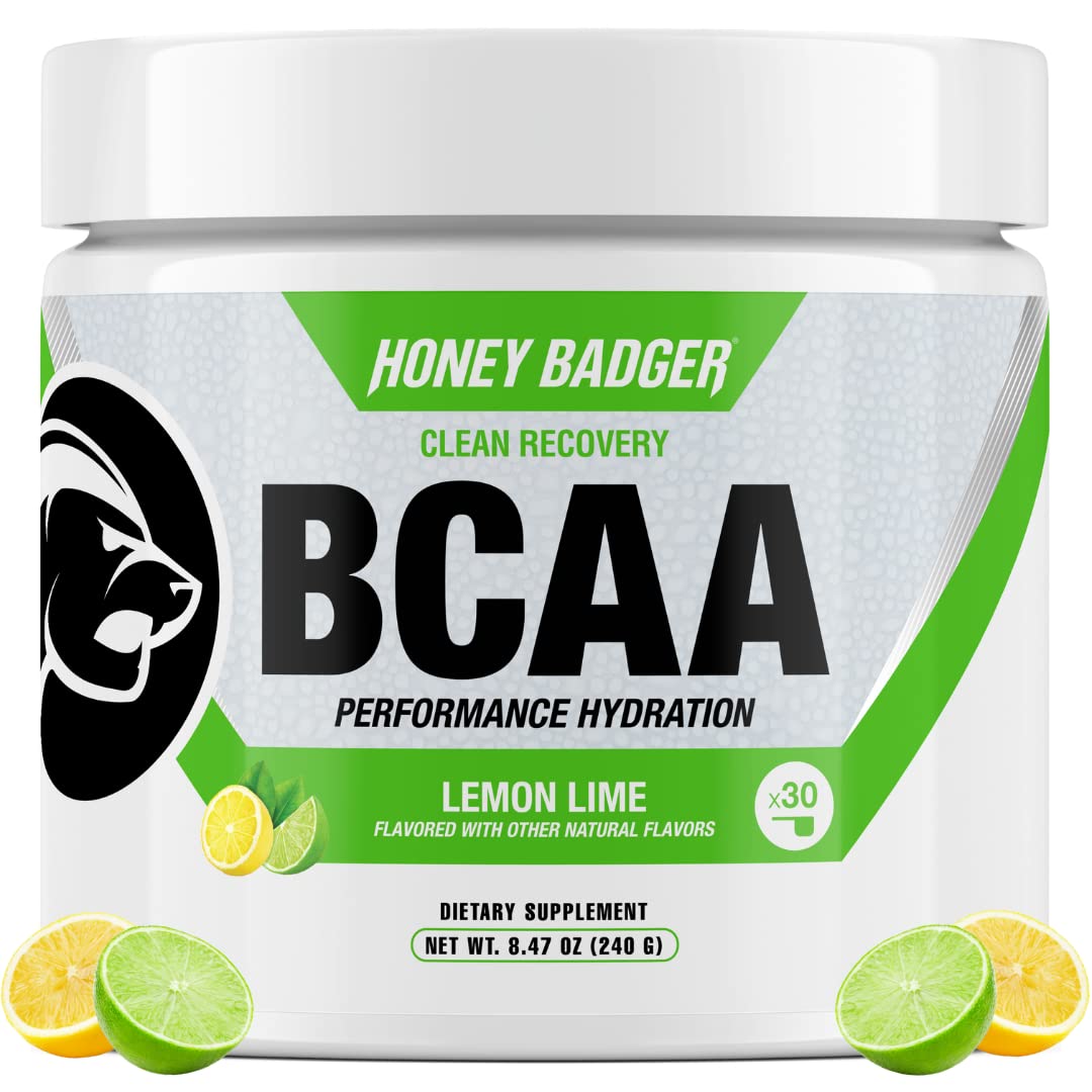 Honey Badger Vegan Keto BCAA - EAA Electrolyte Powder | Lemon Lime | Natural Gluten Free Amino Acids Essential Aminos Sugar Free + Sucralose Free | 30