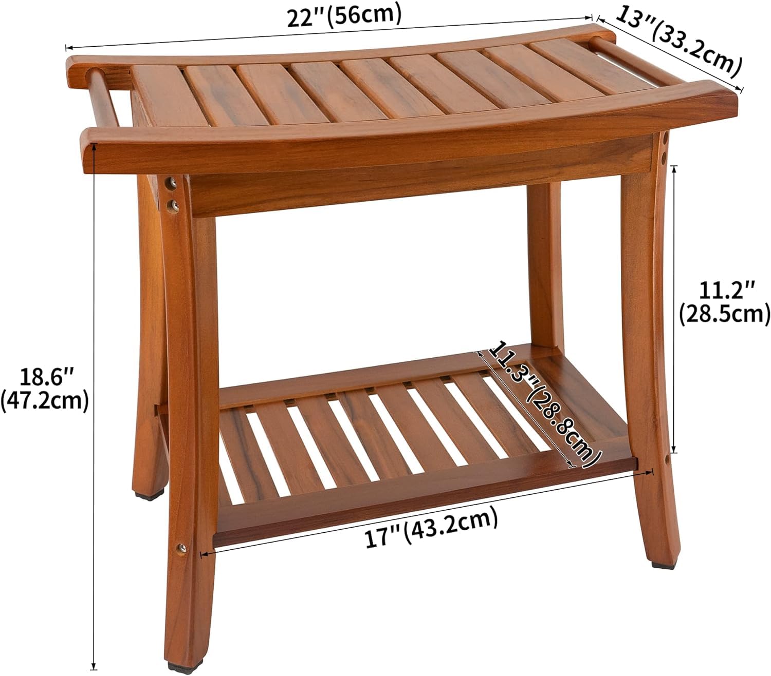 Utoplike Sedile da doccia in teak con maniglie, sgabello da bagno portatile in legno con ripiano per asciugamani, grande panca da doccia impermeabile, perfetto per il bagno e l'uso esterno
