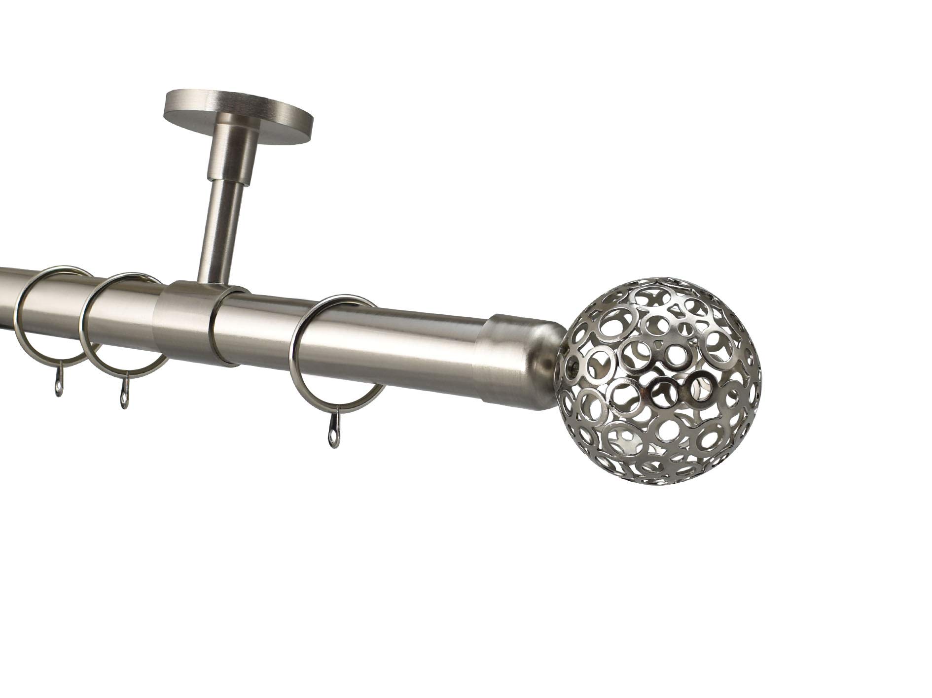 YHO Bay Window Curtain Pole Ceiling Fix 4m Brushed Chrome 28mm For Eyelet & Pencil Pleat Curtains (4m, Osaka Finial With Rings)