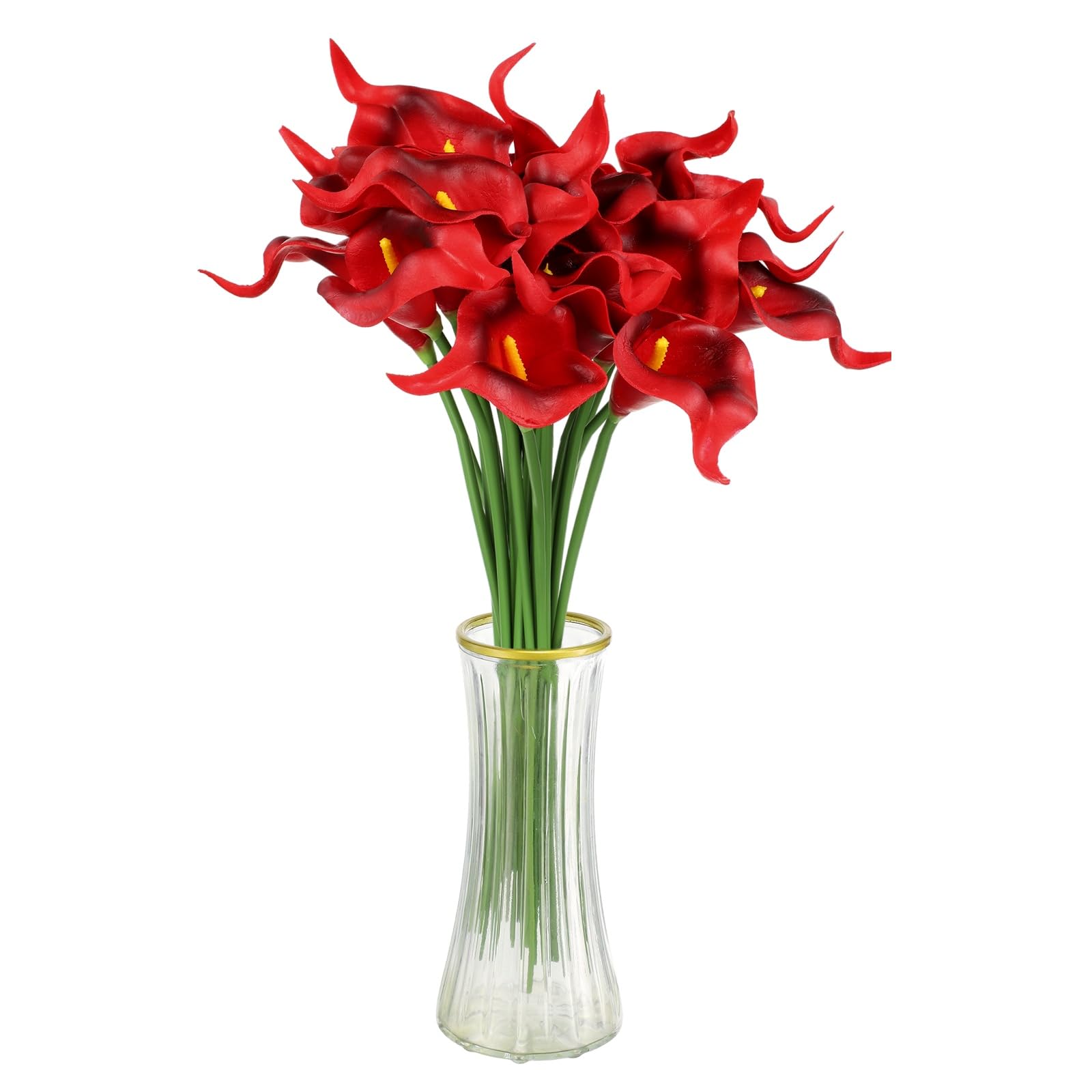 sourcing map 20pcs Artificial Calla Lily Fake Silk Flowers Bouquet Real Touch for Home Garden Wedding Party Decoration, Dark Red
