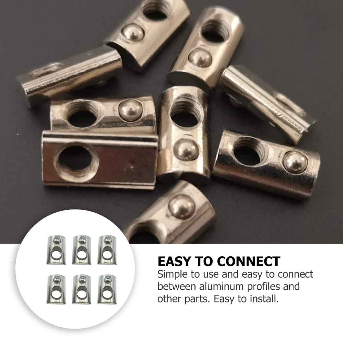 100pcs Carbon Steel Nickel-Plated Roll Ball Elastic T Nuts for Aluminum Profile 20-m5 European Standard, Spring Self-aligning T Slot Nuts for Industrial Fastening Applications