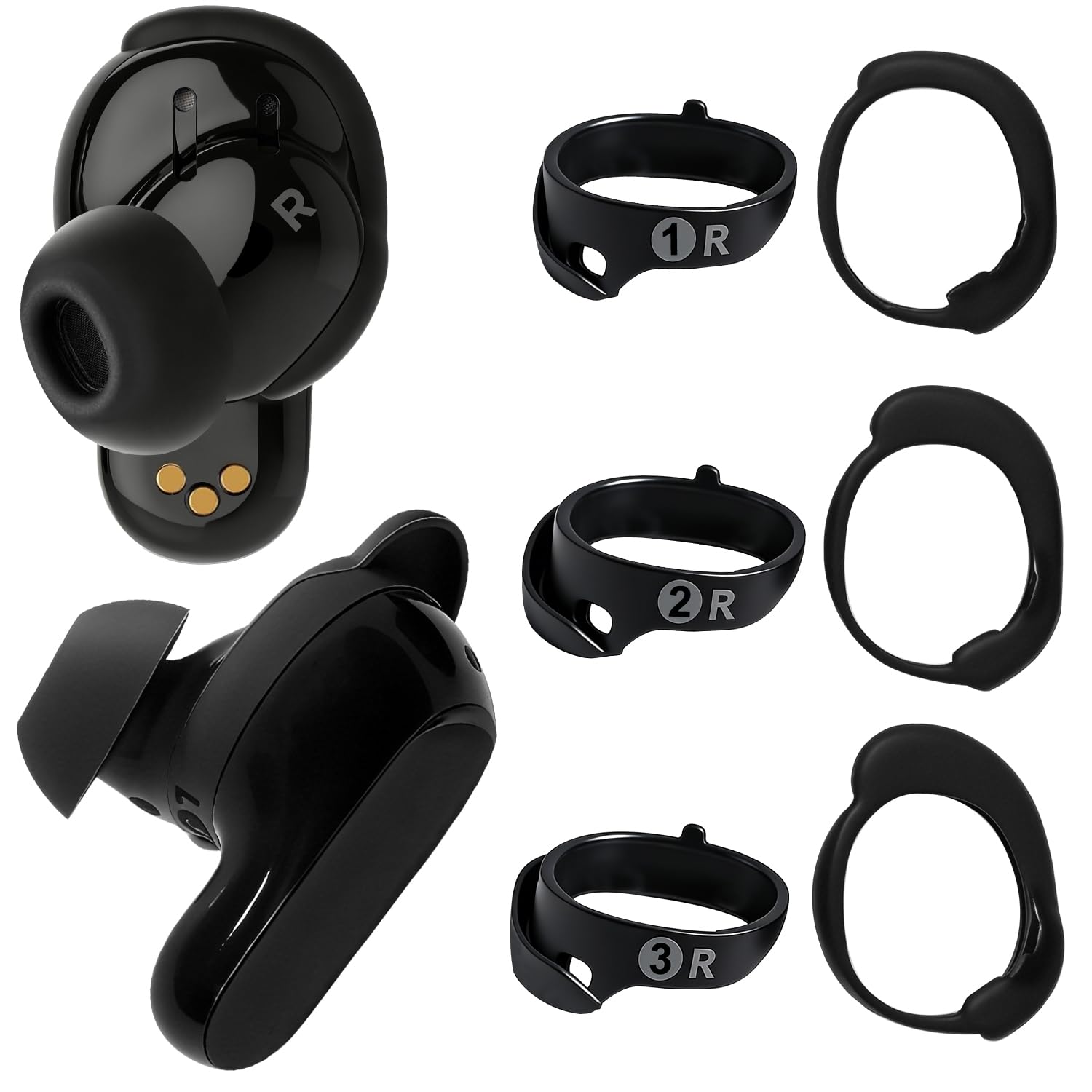 Replacement Wingtips for Bose QuietComfort Ultra Earbuds (2nd Gen), Anti-Slip Silicone Wingtip Eartips, Ear Hook Covers Secure Fit Stability Eartips Accessorie, S/M/L (Black)