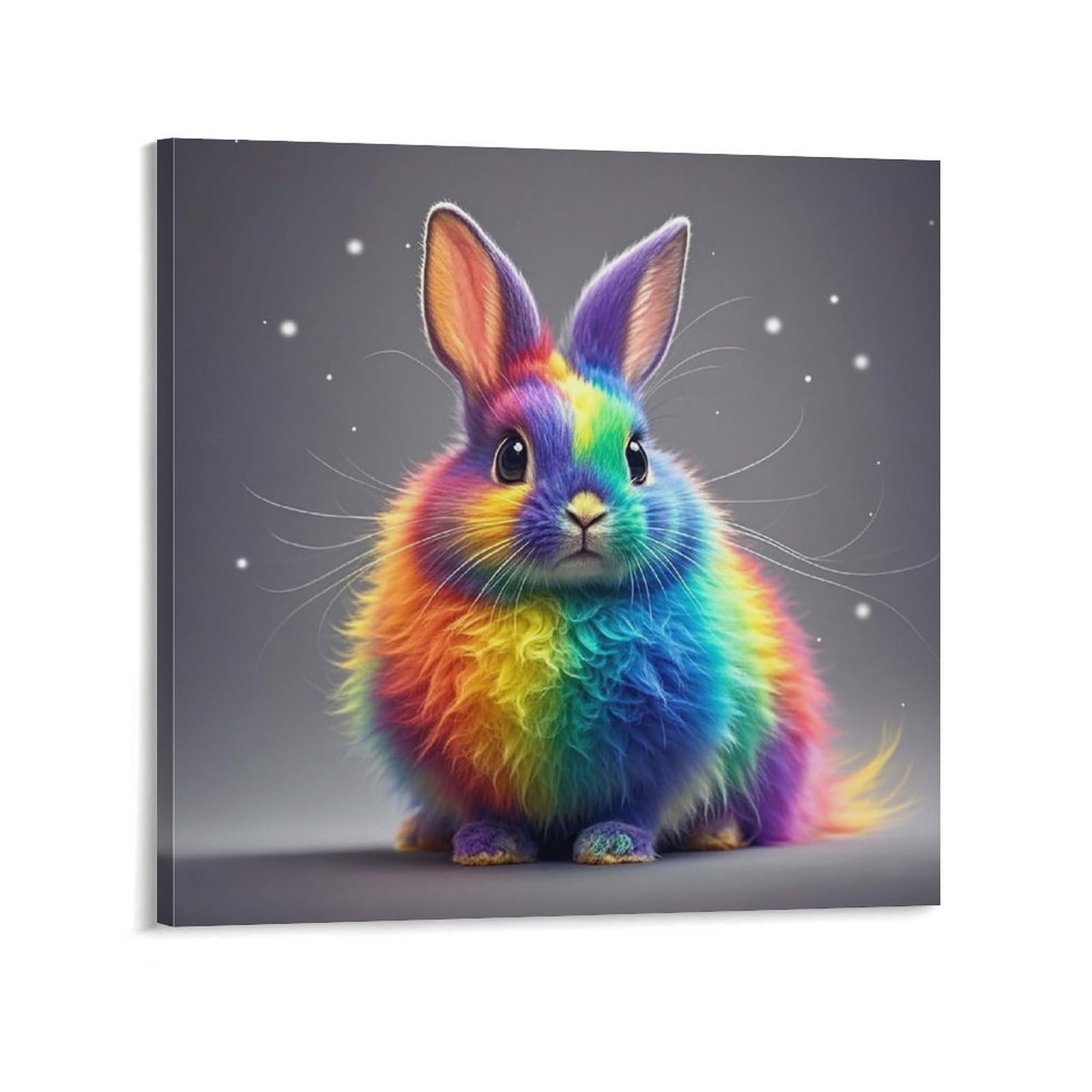 KLOPH Rainbow Rabbit Canvas Wall Art for Living Room 08x8inch Modern Artwork Painting for Bathroom Hanging Canvas Prints Aesthetic Wallart for Bedroom Kitchen Office Wall Decor