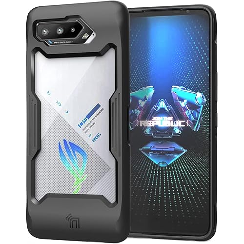 Nakedcellphone Showcase Series Compatible with ASUS ROG Phone 5 / ROG 5 Pro/ROG 5 Ultimate Case, Matte Black Rugged TPU Rubber Hybrid Cover with Clear Transparent View Panel