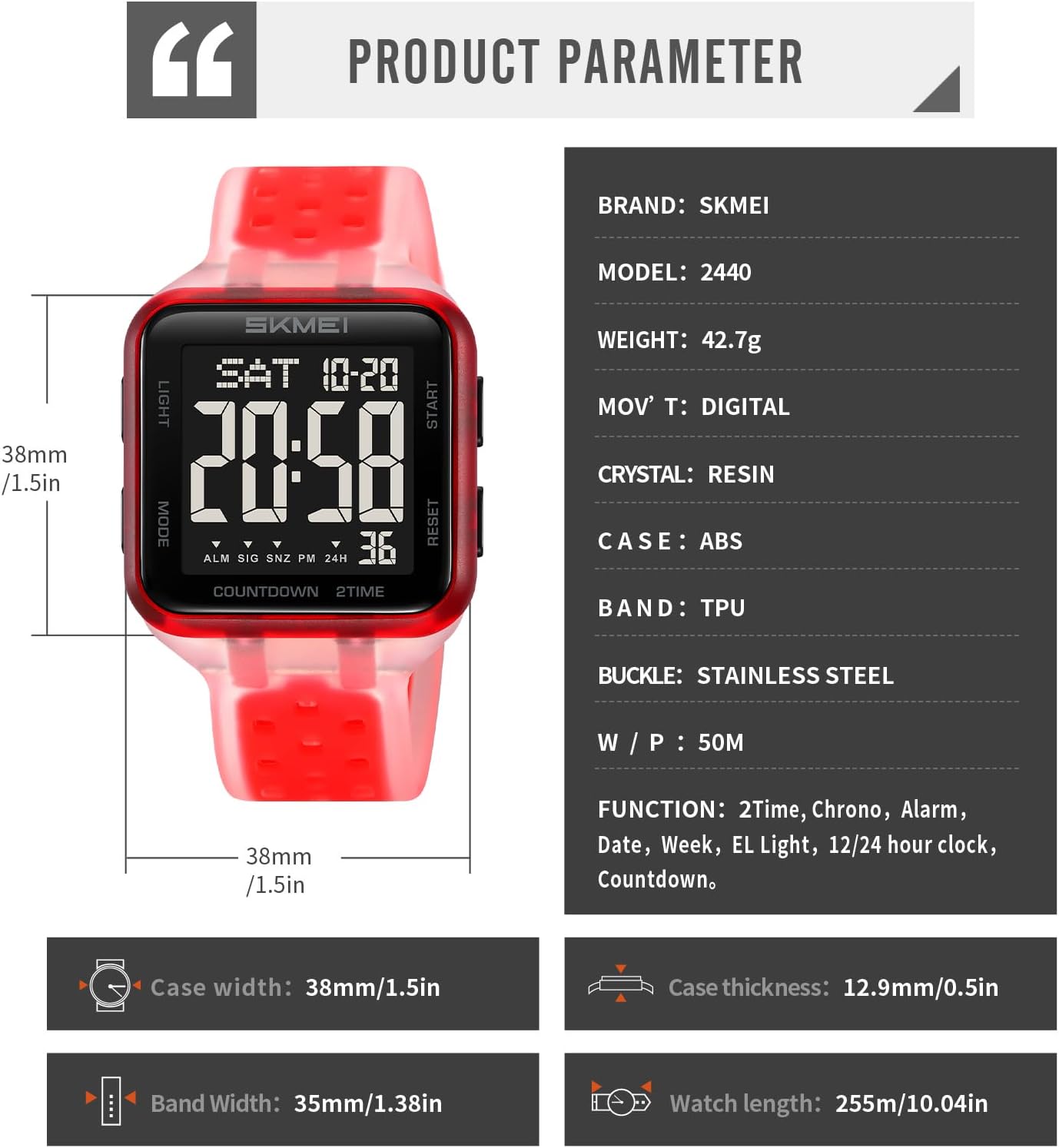 SKMEI Men's Sports Digital Watches Military Multifunction Watches for Women with Waterproof Alarm Dual Time Zones Stopwatch